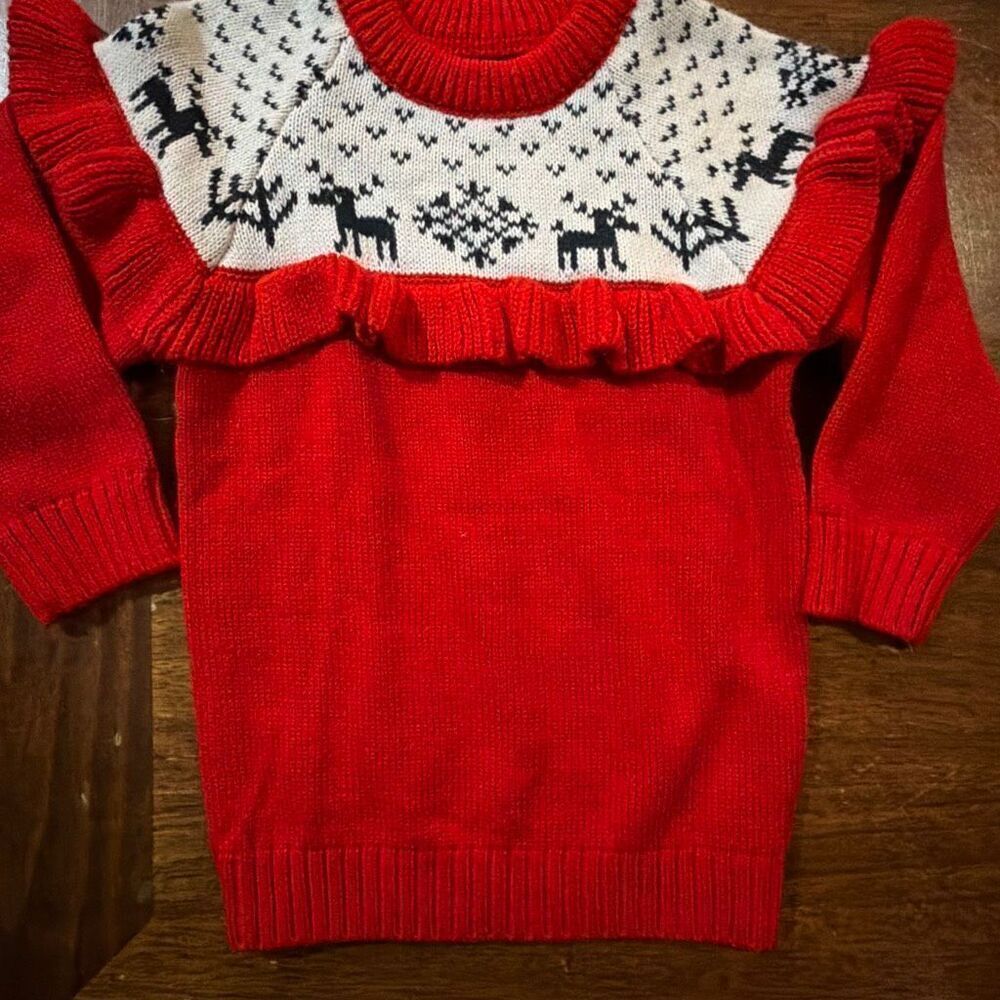 Girls Christmas Sweater Ruffles Reindeer sz 2-3 years old